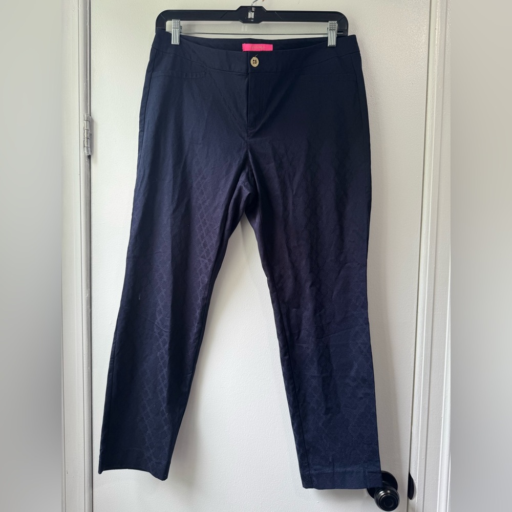 Lilly Pulitzer Kelly Textured Blue Ankle Cropped Skinny Pants